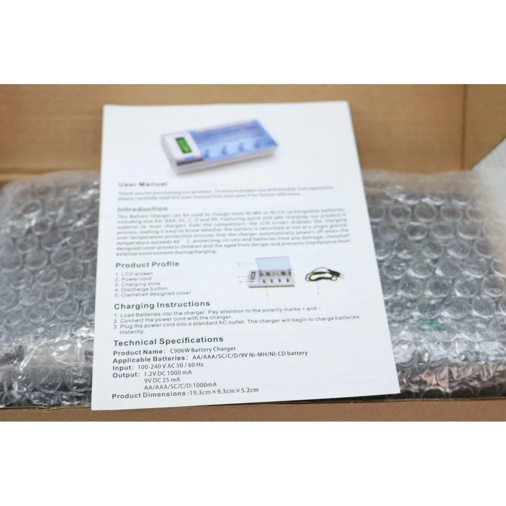 PALO C906W Battery Charger OS Gray Universal LCD Ni-MH Ni-CD AA AAA C D 9V